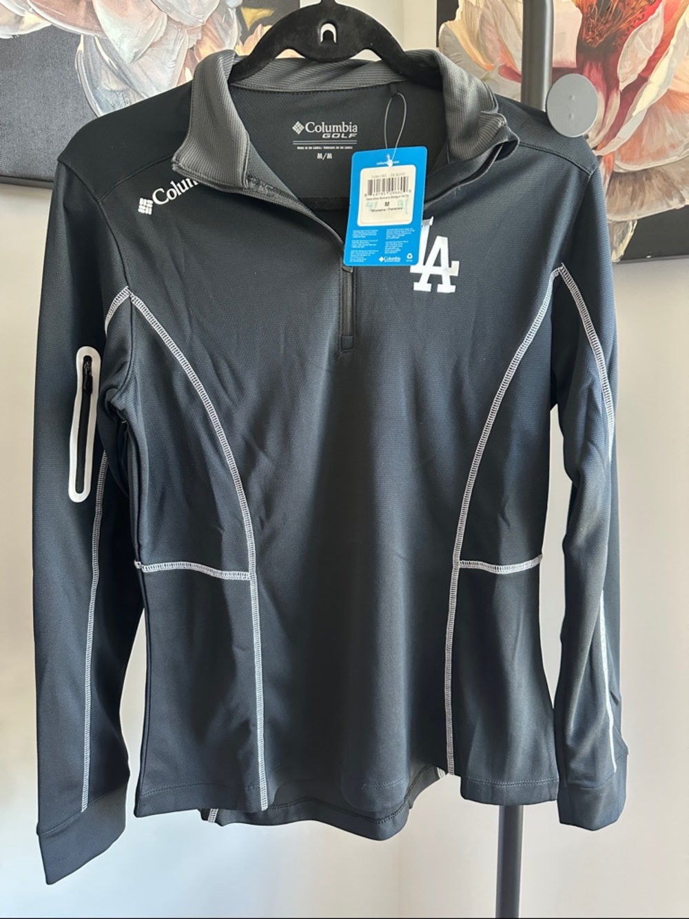 Los Angeles Dodgers Columbia Black Omni-Wick Quarter-Zip Pullover Top (FLAW)